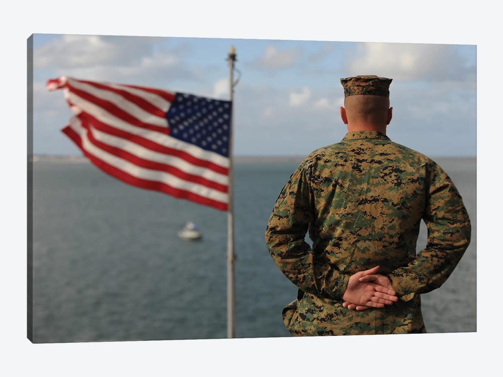 A Soldier Stands At Attention On USS Bonhomme Richard by Stocktrek Images 1-piece Canvas Art Print