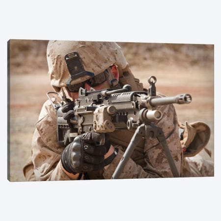 A Squad Automatic Weapon Gunner Provides Security Canvas Print #TRK601} by Stocktrek Images Art Print