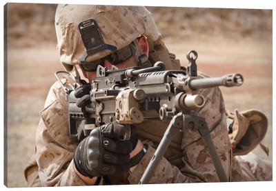 A Squad Automatic Weapon Gunner Provides Security Canvas Art Print - Weapons & Artillery Art