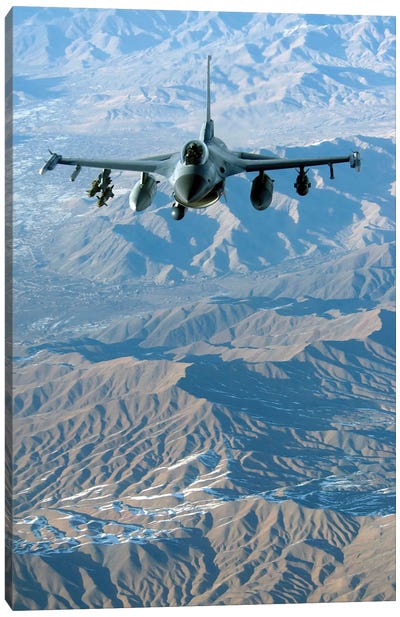 A US Air Force F-16C Fighting Falcon In Flight Over Afghanistan Canvas Art Print - Air Force