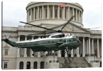 A VH-3 Helicopter Lands In Front Of The Capitol Building Canvas Art Print