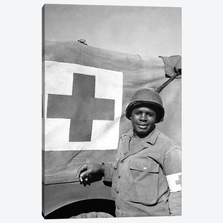 A WWII Soldier Stands Next To His Red Cross Vehicle Canvas Print #TRK649} by Stocktrek Images Canvas Print
