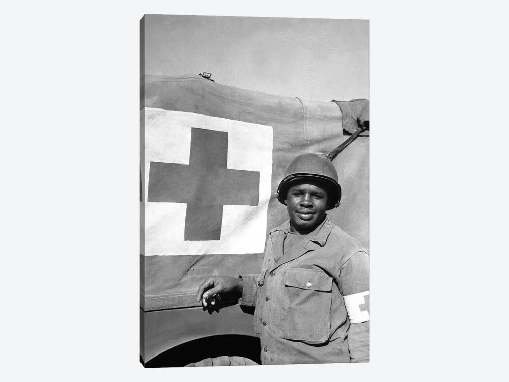 A WWII Soldier Stands Next To His Red Cross Vehicle by Stocktrek Images 1-piece Canvas Art