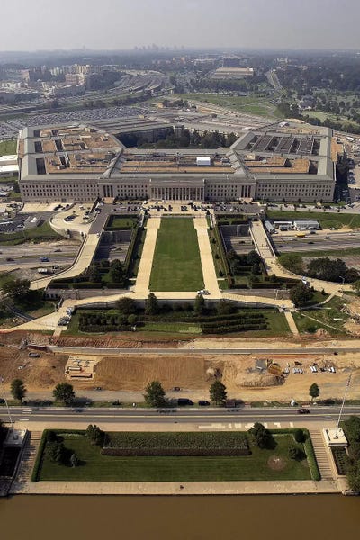 Aerial Photograph Of The Pentagon With The River Parade Field In Arlington, Virginia by Stocktrek Images art print
