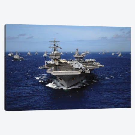 Aircraft Carrier USS Ronald Reagan Leads A Mass Formation Of Ships Through The Pacific Ocean Canvas Print #TRK659} by Stocktrek Images Canvas Wall Art