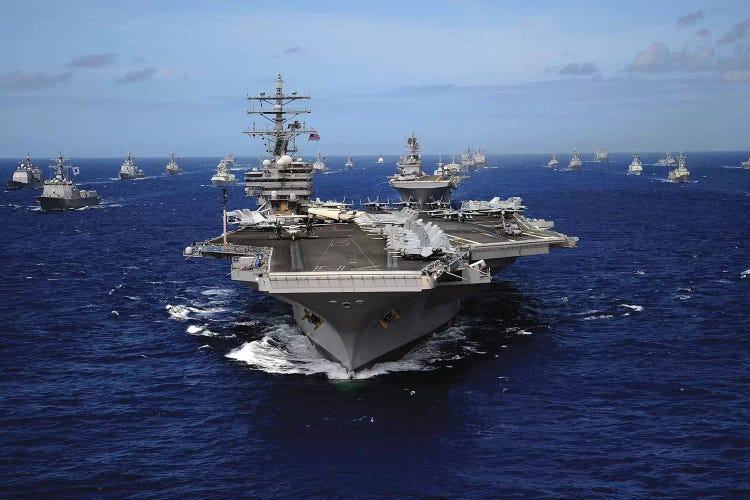 Aircraft Carrier USS Ronald Reagan Leads A Mass Formation Of Ships Through The Pacific Ocean