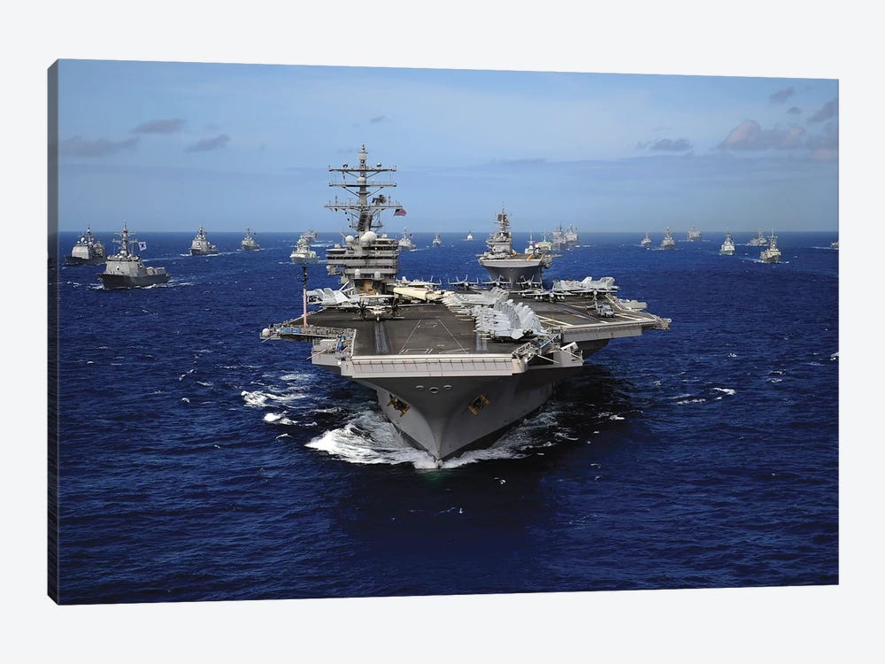 Aircraft Carrier USS Ronald Reagan Leads A Mass Formation Of Ships Through The Pacific Ocean by Stocktrek Images 1-piece Art Print