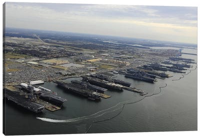 Aircraft Carriers In Port At Naval Station Norfolk, Virginia II Canvas Art Print - Aircraft Carriers