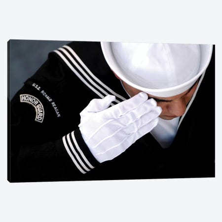 An Honor Guard Member Renders A Salute During A Burial At Sea Ceremony Canvas Print #TRK743} by Stocktrek Images Canvas Wall Art