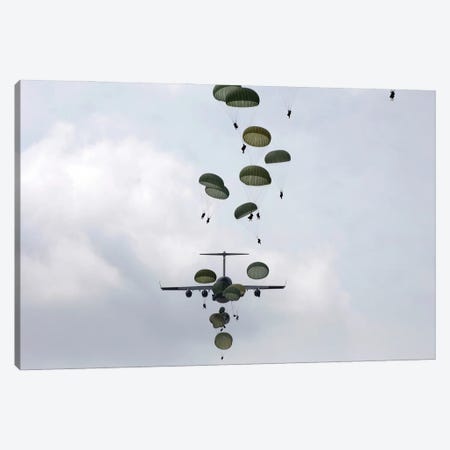 Army Soldiers Jump Out Of A C-17 Globemaster III Canvas Print #TRK760} by Stocktrek Images Canvas Artwork