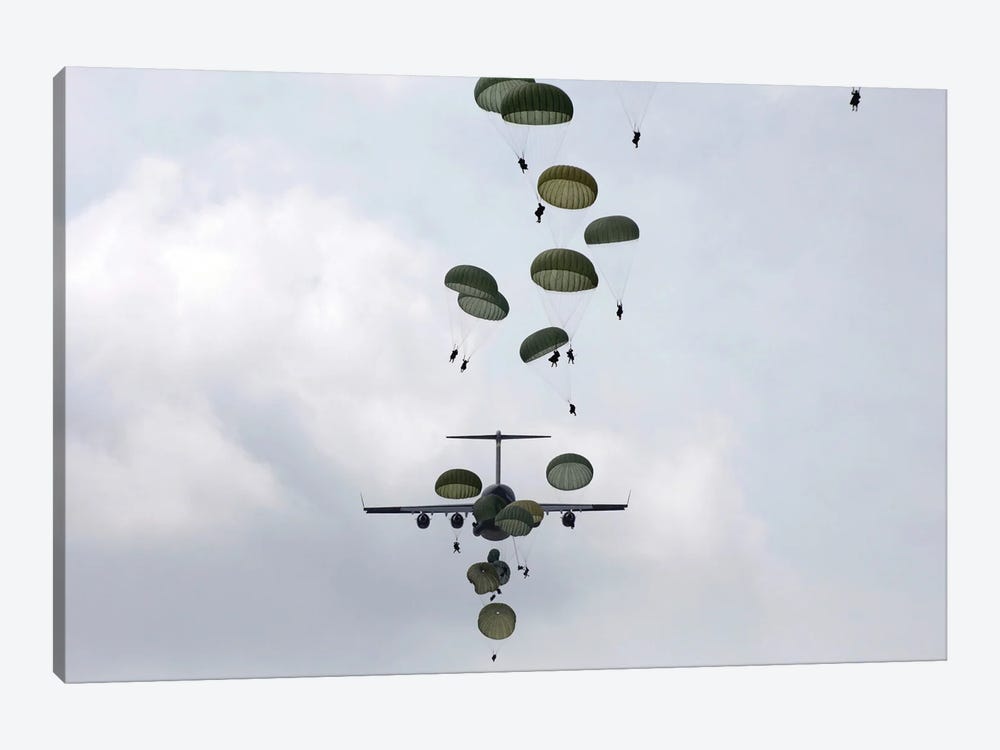 Army Soldiers Jump Out Of A C-17 Globemaster III by Stocktrek Images 1-piece Canvas Art
