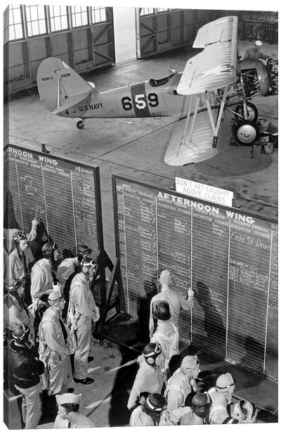 Aviation Cadets Check Flight Boards For Last Minute Instructions Canvas Art Print - Military Art