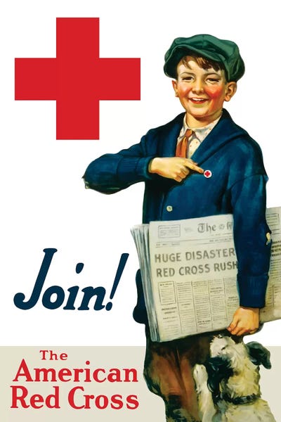 Propaganda Posters: Vintage WWI Poster Of A Smiling Paper Delivery Boy With His Dog by Stocktrek Images