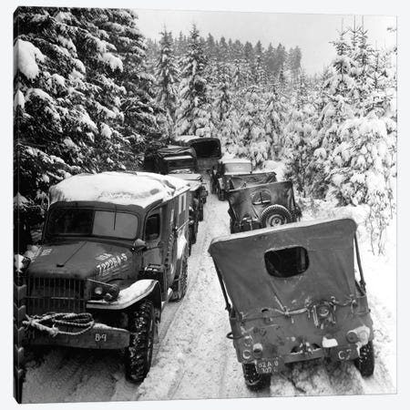 Deep Snow Banks On A Narrow Road Halt Military Vehicles In Belgium Canvas Print #TRK790} by Stocktrek Images Canvas Art Print