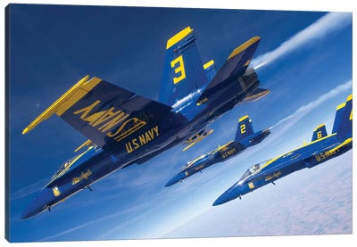 F/A-18 Hornets Of The Blue Angels Fly In Formation Over Colorado Canvas Art Print