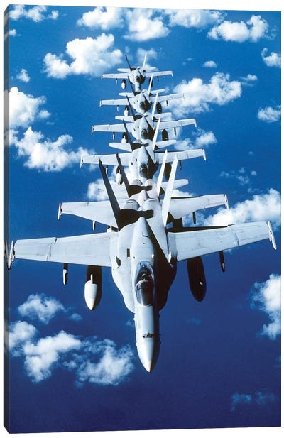 F/A-18C Hornet Aircraft Fly In Formation During Operation Desert Shield Canvas Art Print - Military Art