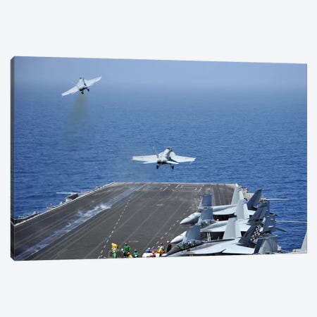 F/A-18F Super Hornets Launch From The Aircraft Carrier USS Enterprise Canvas Print #TRK799} by Stocktrek Images Canvas Print