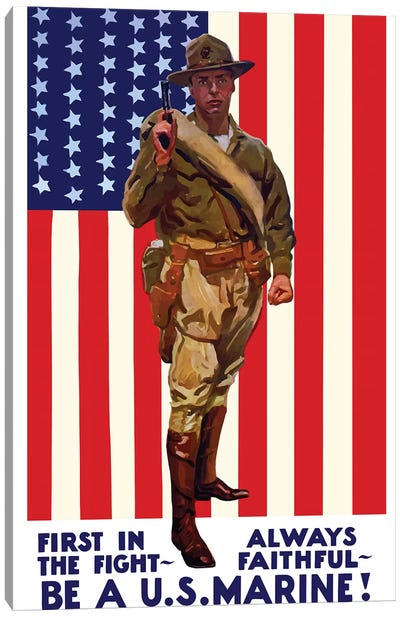 Vintage WWI Poster Of A US Marine Holding His Sidearm Canvas Art Print