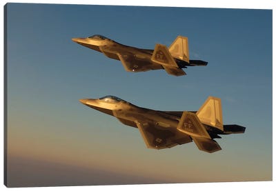 F-22A Raptors Fly Over Langley Air Force Base, Virginia Canvas Art Print - Military Aircraft Art