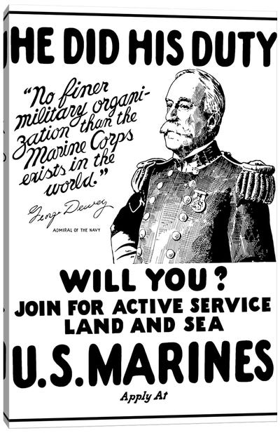 Vintage WWI Poster Of Admiral George Dewey Canvas Art Print