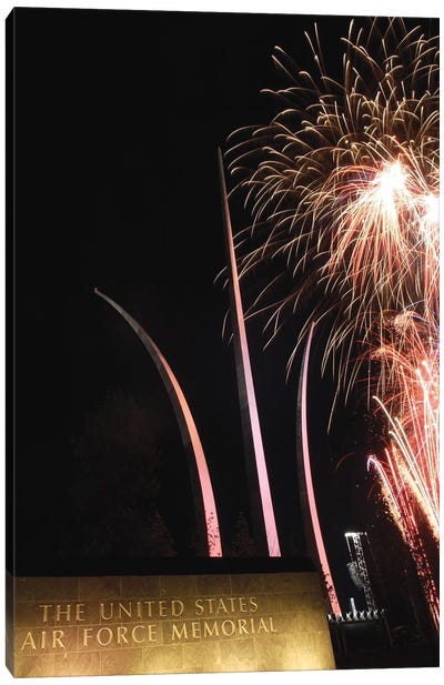 Fireworks Light Up The Air Force Memorial At Arlington, Virginia Canvas Art Print - Fireworks