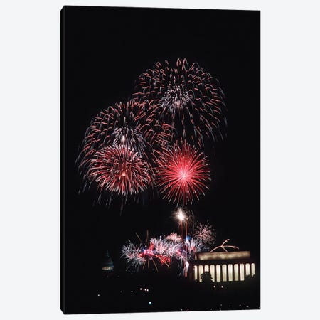 Fireworks Light Up The Night Sky Above The Lincoln Memorial Canvas Print #TRK826} by Stocktrek Images Canvas Art