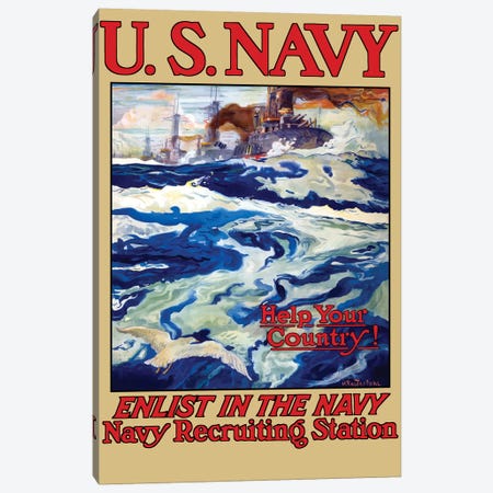 Vintage WWI Poster Of Battleships At Sea Canvas Print #TRK82} by Stocktrek Images Canvas Art