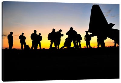 Green Berets Prepare To Board A KC-130 Aircraft Canvas Art Print - Military Aircraft Art
