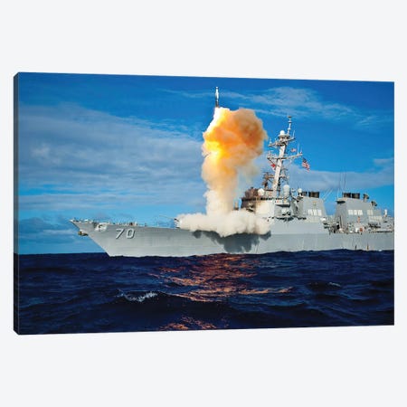 Guided Missile Destroyer USS Hopper Launches A Rim-161 Standard Missile Canvas Print #TRK837} by Stocktrek Images Art Print