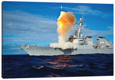 Guided Missile Destroyer USS Hopper Launches A Rim-161 Standard Missile Canvas Art Print