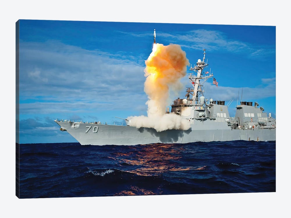 Guided Missile Destroyer USS Hopper Launches A Rim-161 Standard Missile by Stocktrek Images 1-piece Canvas Wall Art