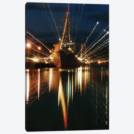 Holiday Lights Shine From Guided-Missile Destroyer USS Russell Canvas Print #TRK841} by Stocktrek Images Art Print