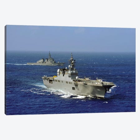JDS Hyuga Sails In Formation With US Navy And Japan Maritime Self Defense Force Ships Canvas Print #TRK844} by Stocktrek Images Canvas Art