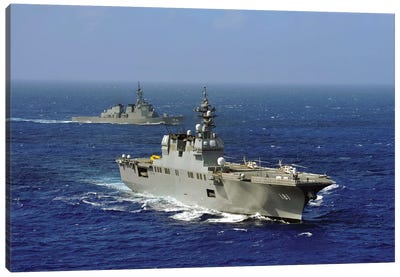 JDS Hyuga Sails In Formation With US Navy And Japan Maritime Self Defense Force Ships Canvas Art Print