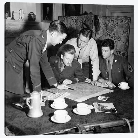 Jedburghs Get Instructions From Briefing Officer In London Flat, England Canvas Print #TRK845} by Stocktrek Images Canvas Wall Art