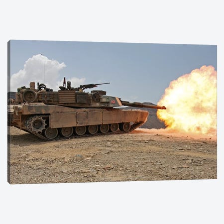 Marines Bombard Through A Live Fire Range Using M1A1 Abrams Tanks I Canvas Print #TRK854} by Stocktrek Images Art Print