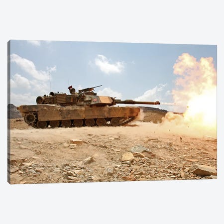 Marines Bombard Through A Live Fire Range Using M1A1 Abrams Tanks II Canvas Print #TRK855} by Stocktrek Images Art Print