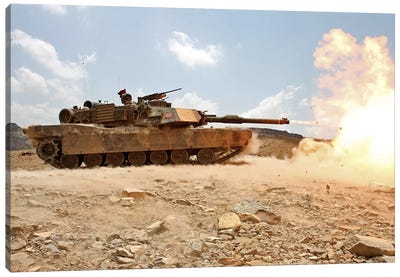Marines Bombard Through A Live Fire Range Using M1A1 Abrams Tanks II Canvas Art Print - Military Vehicles