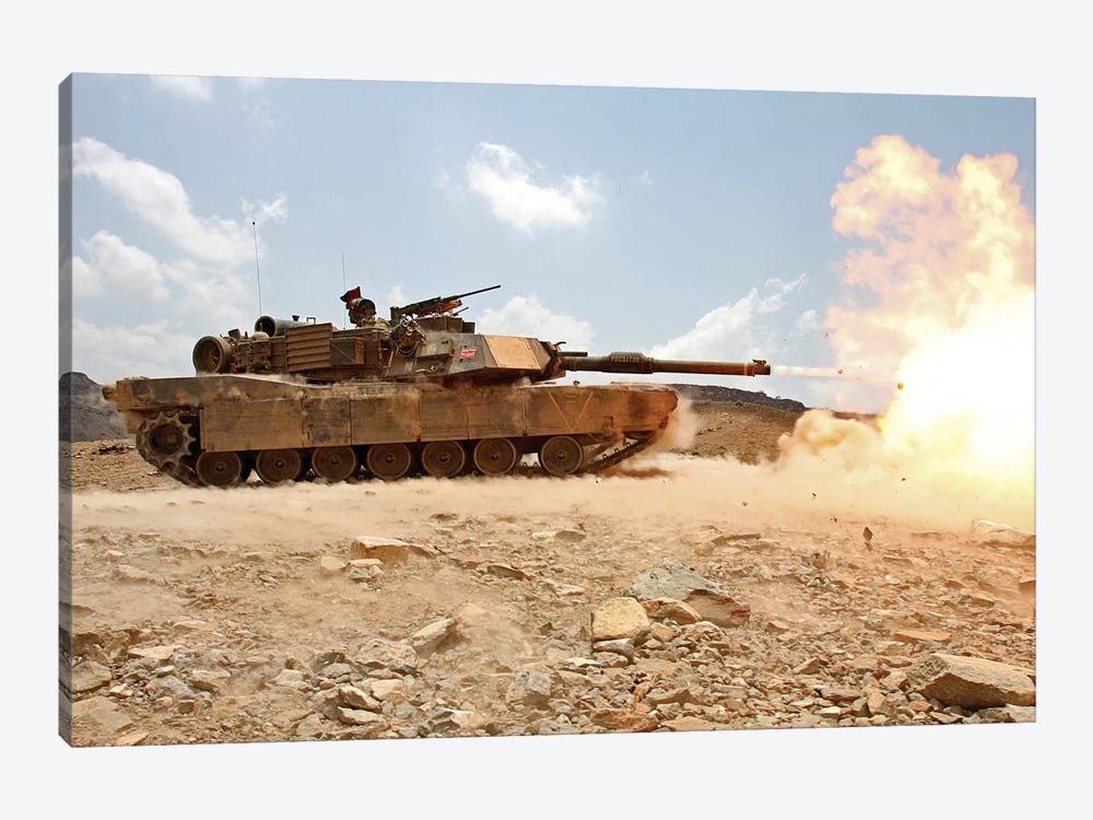 Marines Bombard Through A Live Fire Range Using M1A1 Abrams Tanks II by Stocktrek Images 1-piece Canvas Art