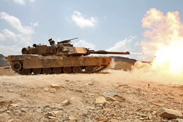 Stocktrek Images: Marines Bombard Through A Live Fire Range Using M1A1 Abrams Tanks II by Stocktrek Images
