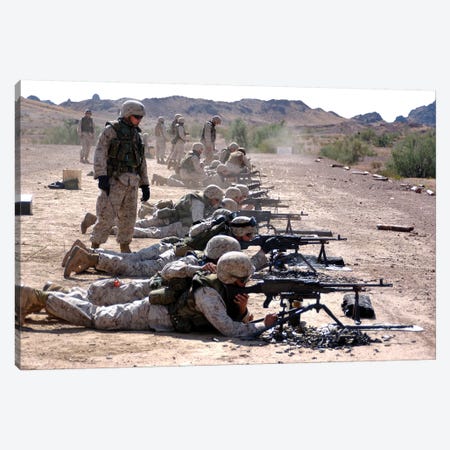 Marines Fire Their M240G Medium Machine Guns And M249 Squad Automatic Weapons Canvas Print #TRK857} by Stocktrek Images Art Print