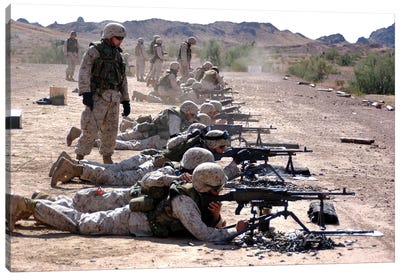 Marines Fire Their M240G Medium Machine Guns And M249 Squad Automatic Weapons Canvas Art Print