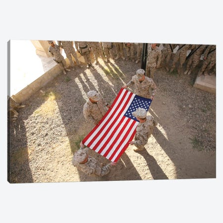 Marines Fold An American Flag I Canvas Print #TRK858} by Stocktrek Images Canvas Wall Art