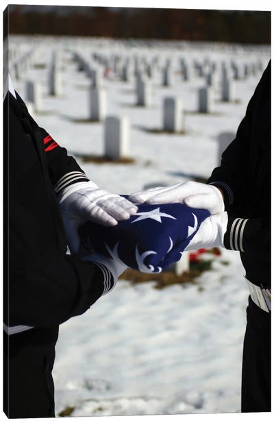 Marines Perform Flag Folding Honors For A Funeral Service Canvas Art Print - Marines Art