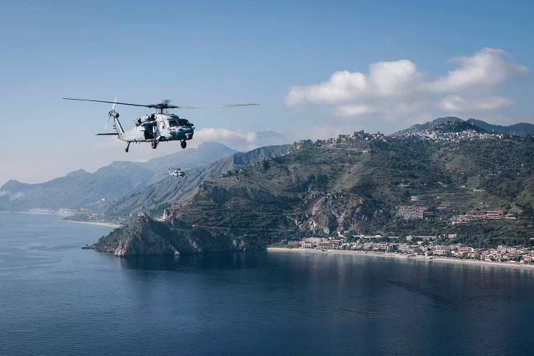 MH-60S Sea Hawk Helicopters Off The Coast Of Naples, Italy by Stocktrek Images wall art