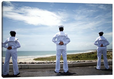 Sailors Man The Rails As The Ship Pulls Into Naval Station Norfolk Canvas Art Print - Navy
