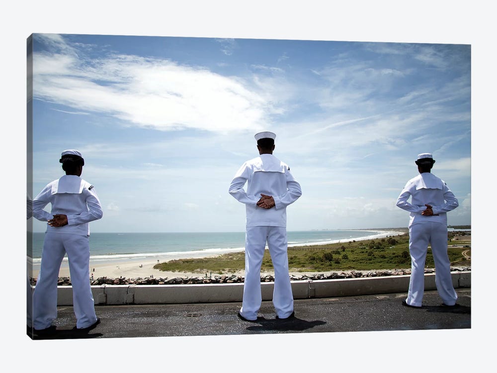 Sailors Man The Rails As The Ship Pulls Into Naval Station Norfolk by Stocktrek Images 1-piece Canvas Art Print