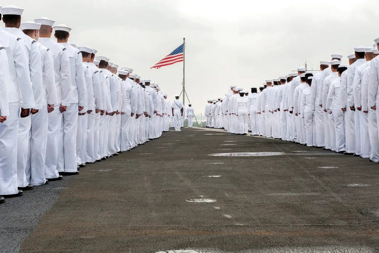 Sailors Prepare To Man The Rails On The Flight Deck Of USS Harry S. Truman