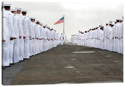 Sailors Prepare To Man The Rails On The Flight Deck Of USS Harry S. Truman Canvas Art Print