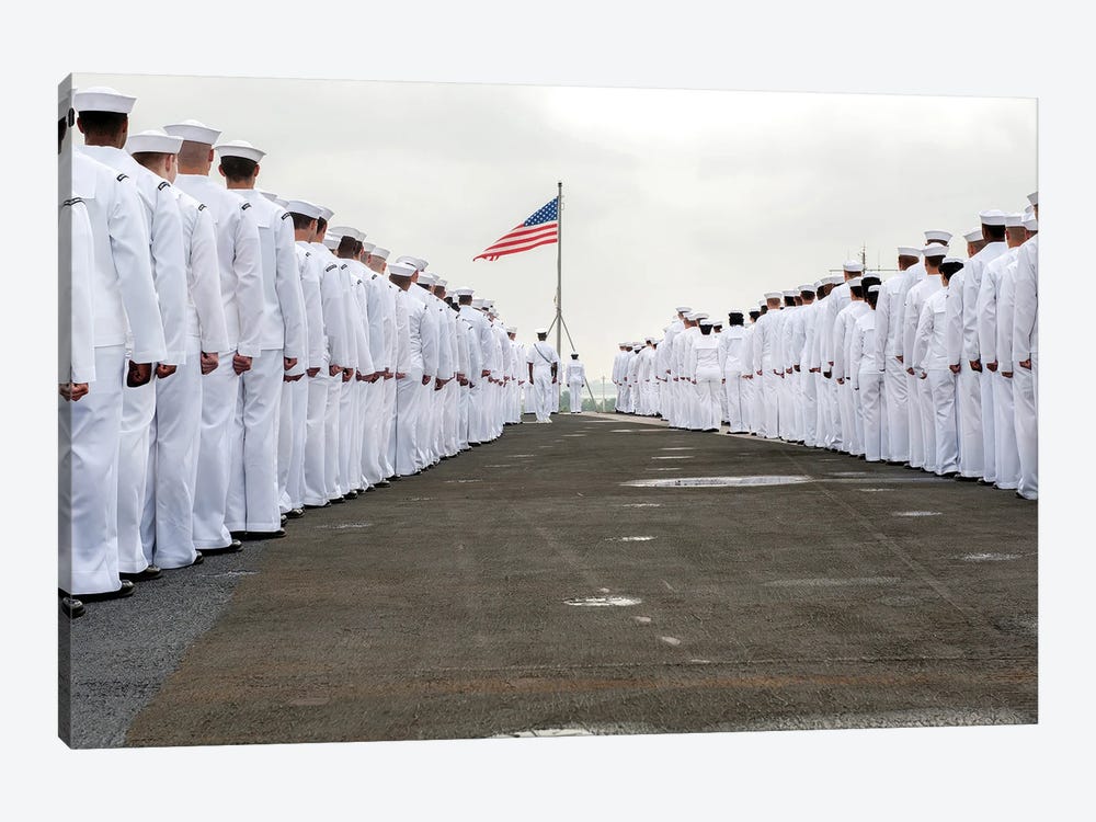 Sailors Prepare To Man The Rails On The Flight Deck Of USS Harry S. Truman by Stocktrek Images 1-piece Canvas Print